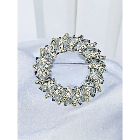Weiss Crystal Brooch Vtg Open Circle Celestial Wreath Large Estate Jewelry Pin - Picture 4 of 10